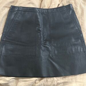Coach Vintage Black Leather Mini Skirt with Front Panel Stitching